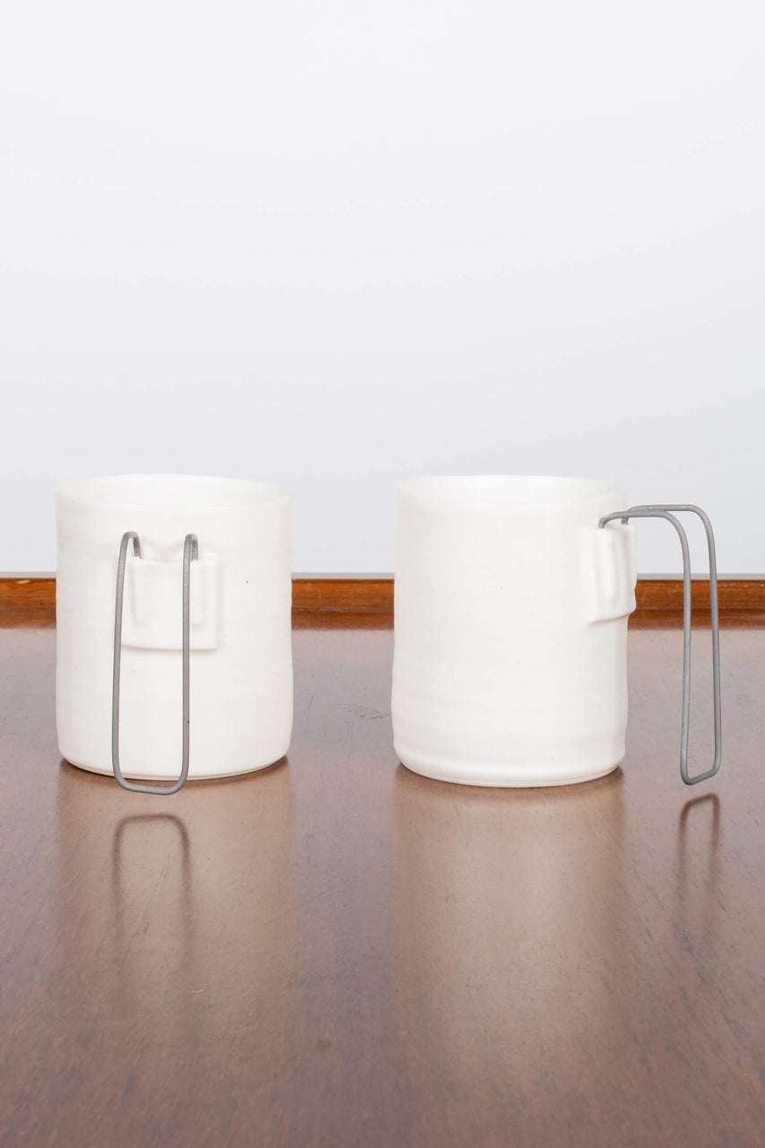 Porcelain Mug with Straight Metal Handle Nathalie Audiber, handle detail