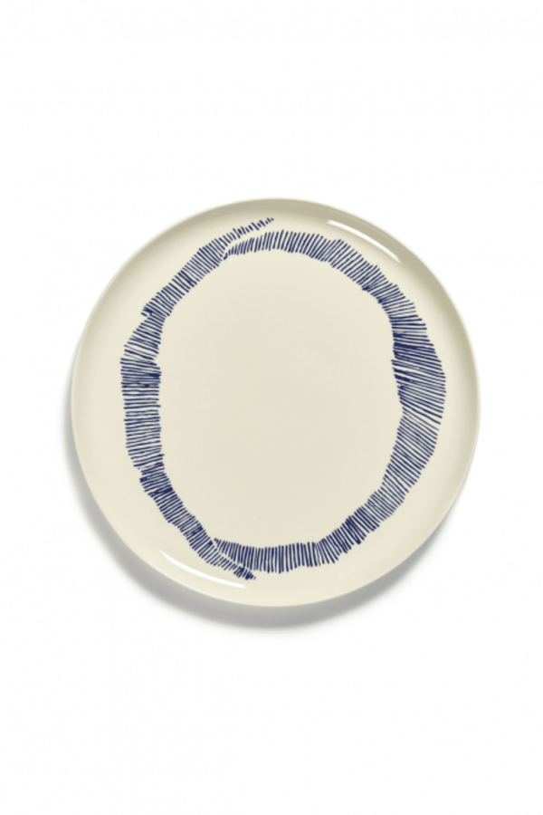 Serving Plate, White Swirl with Blue Stripes Ottolenghi Serax, top view