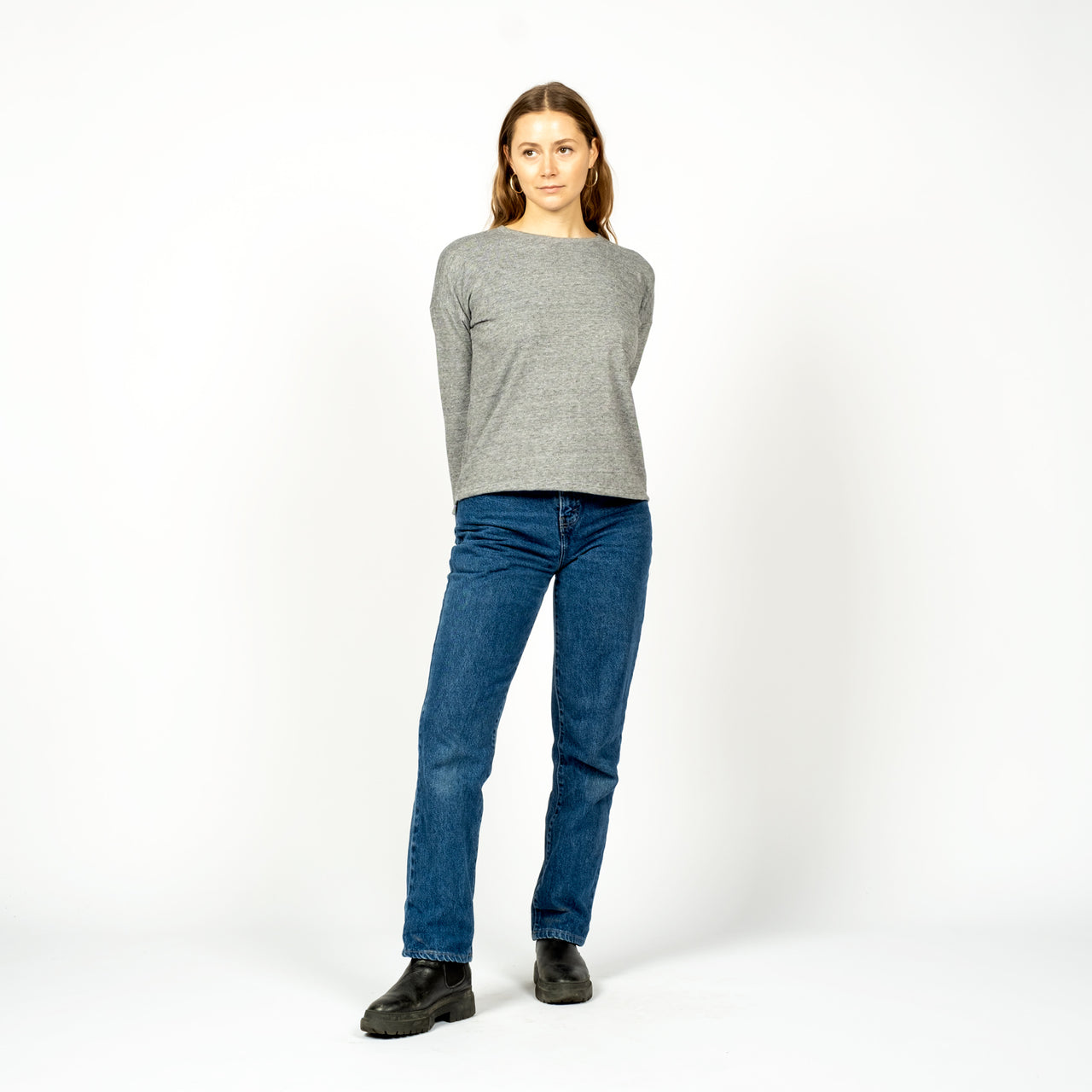 Women's Long Sleeved Relaxed Fit Tee - Polka Dot Greymix